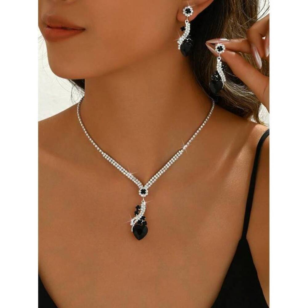 /Set Jewelry Suit, Heart Shaped Necklace, Earrings Y2K Minimalist